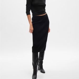 GAP BLACK CASHSOFT RIB MIDI SWEATER KNIT SKIRT XS P